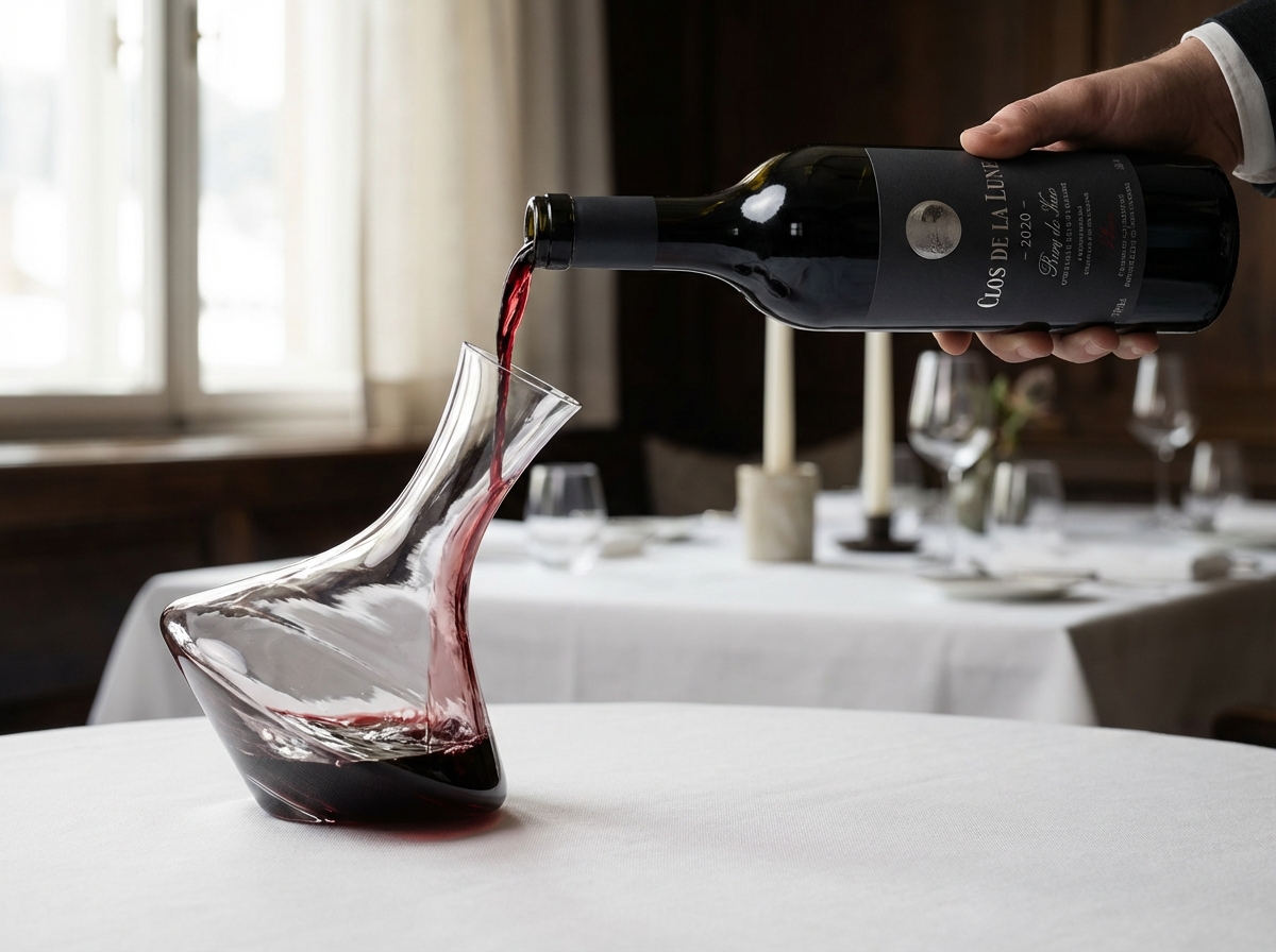Rượu vang đỏ được rót trong bối cảnh pairing món Việt
