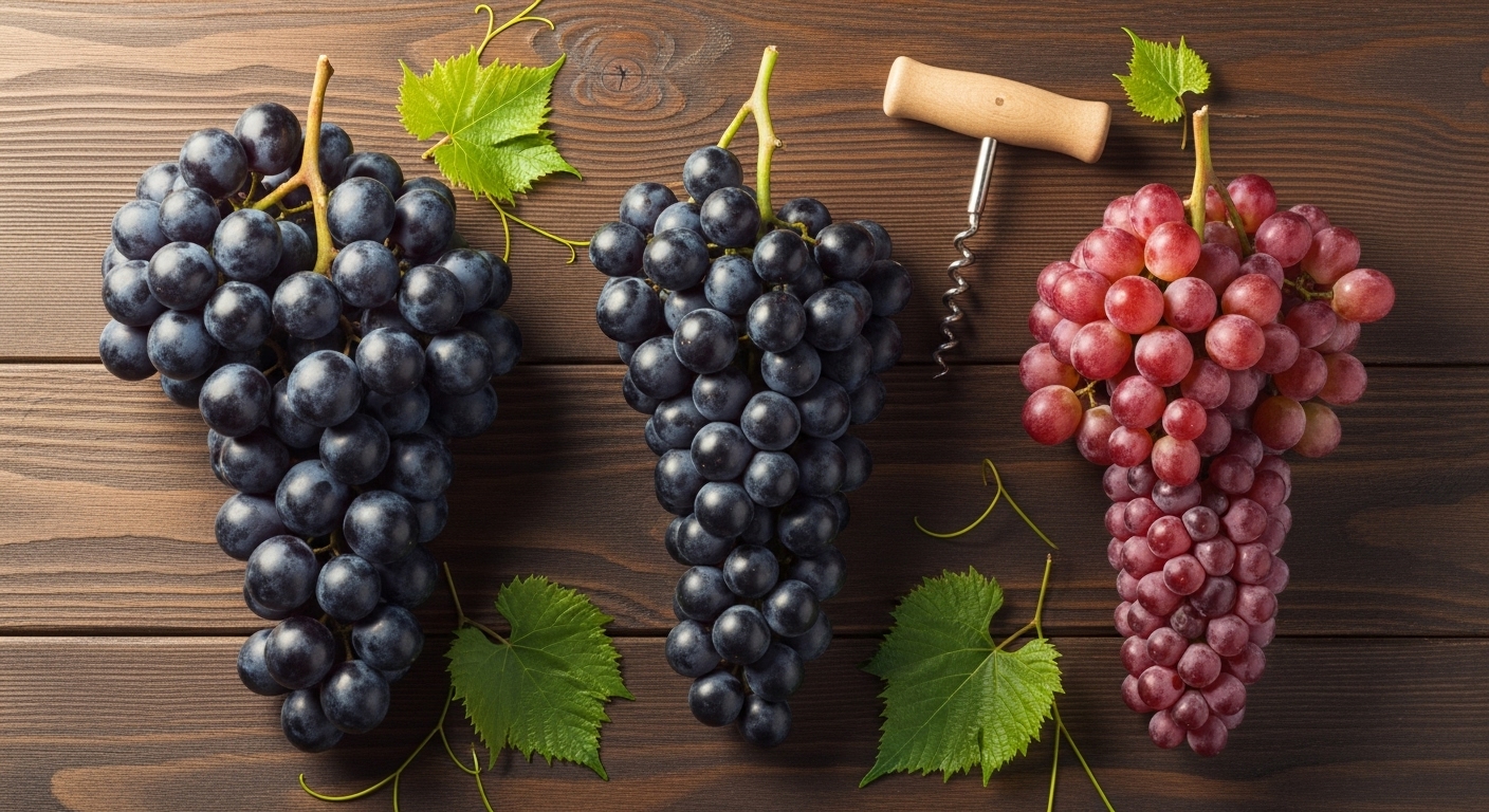 Các giống nho làm rượu vang phổ biến như Merlot, Cabernet Sauvignon, Pinot Noir