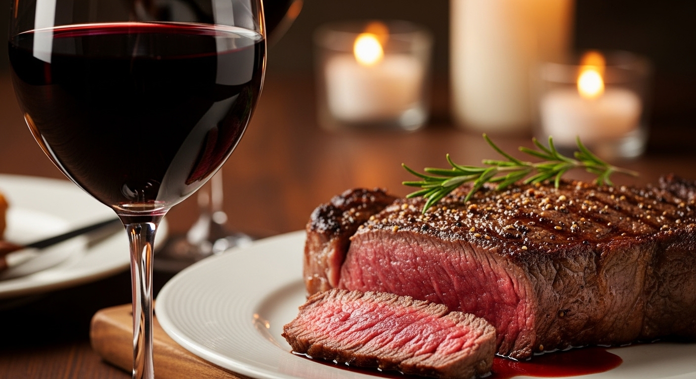 Steak và rượu vang đỏ mạnh