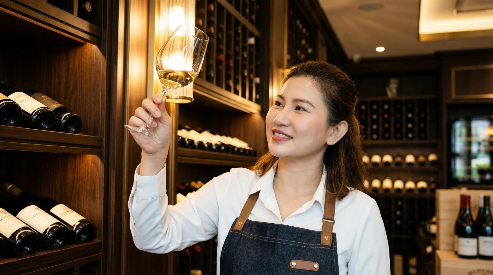 Chuyên gia rượu vang Lily Trần hướng dẫn kiểm tra màu sắc và hương vị để nhận biết dấu hiệu rượu vang đã hỏng.