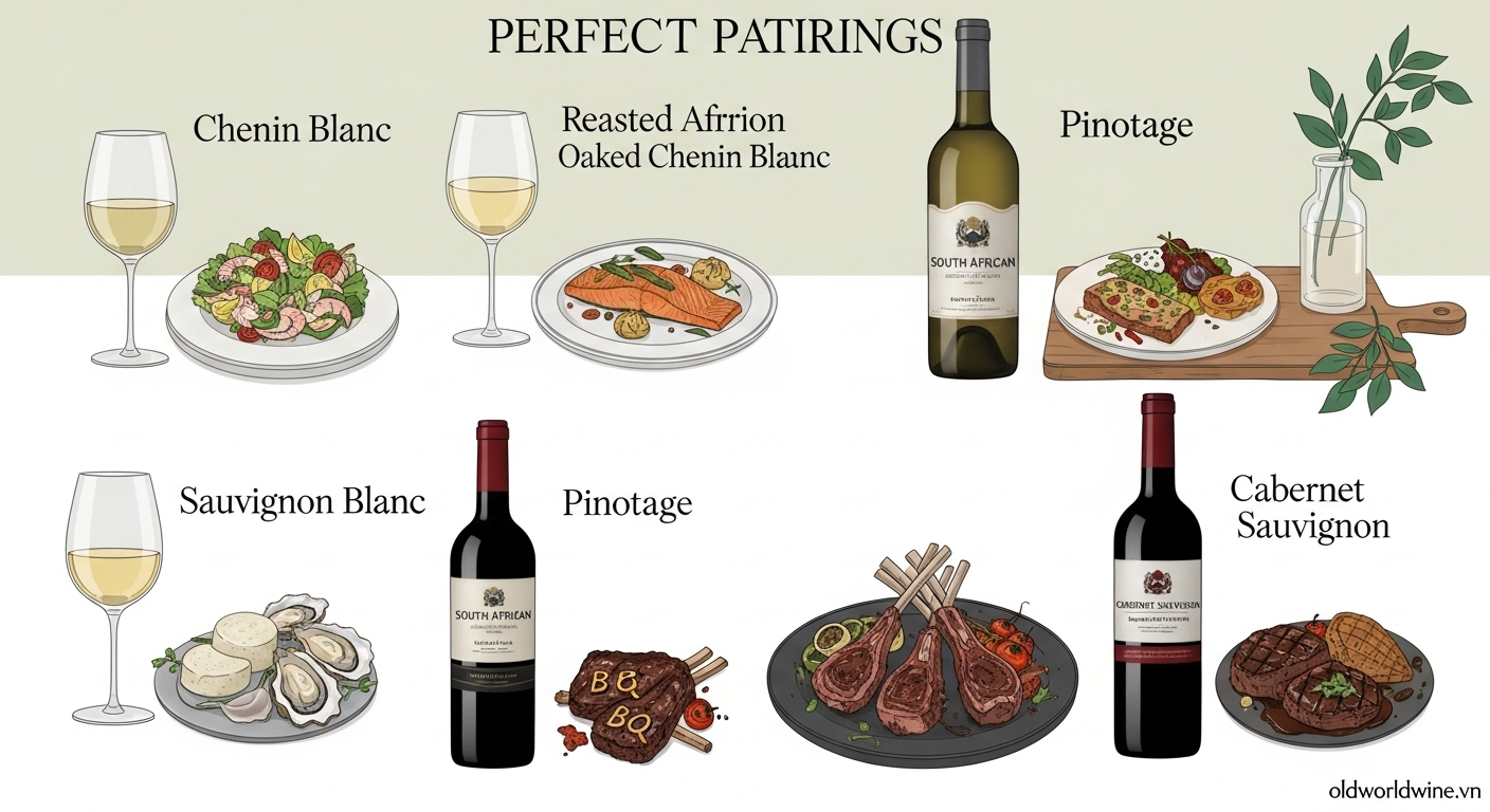 Gợi ý kết hợp rượu vang Nam Phi với món ăn hoàn hảo từ Chenin Blanc đến Cabernet Sauvignon