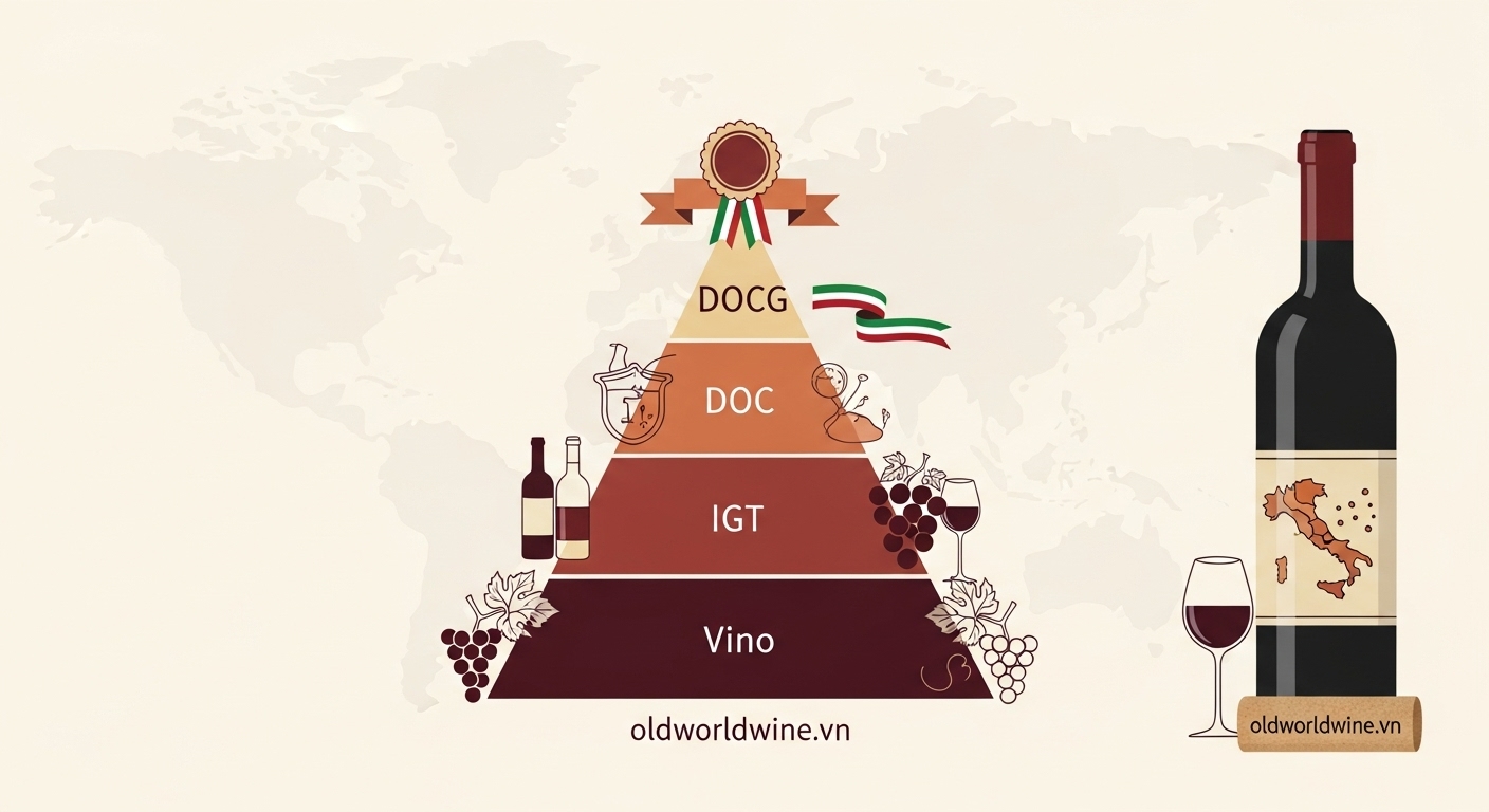Ảnh minh họa hệ thống phân loại rượu vang Ý theo cấp độ Vino, IGT, DOC và DOCG – oldworldwine.vn
