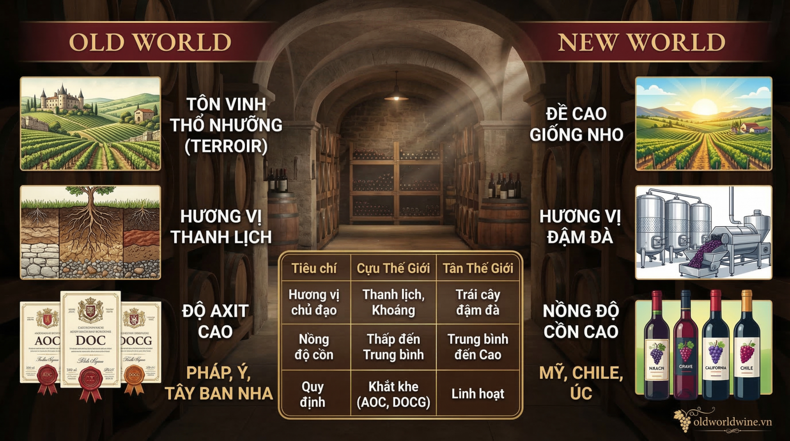 Phân biệt rượu vang Cựu & Tân Thế Giới