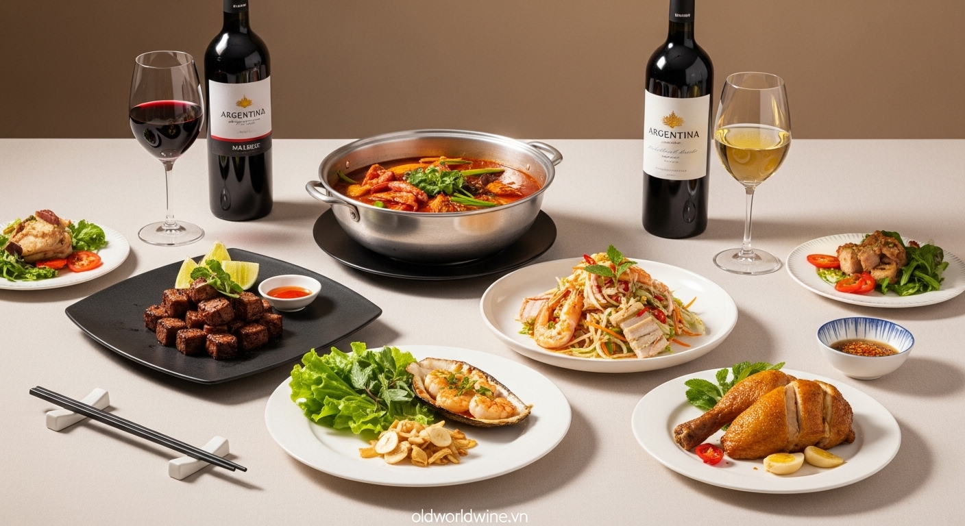 Kết hợp rượu vang Argentina với món ăn Việt – bò lúc lắc, lẩu thái, gỏi tôm thịt, cua rang me, gà nướng – gợi ý từ chuyên gia Lily Trần