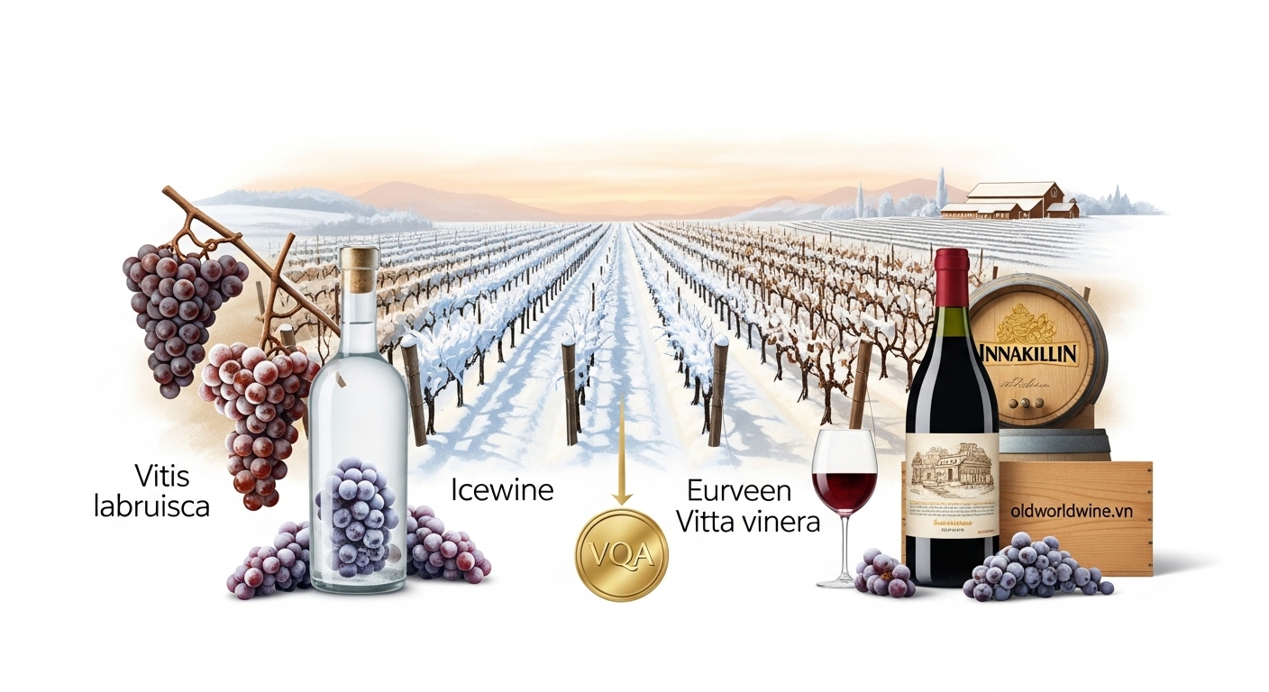 Hành trình phát triển rượu vang Canada từ giống nho bản địa đến Icewine và hệ thống VQA