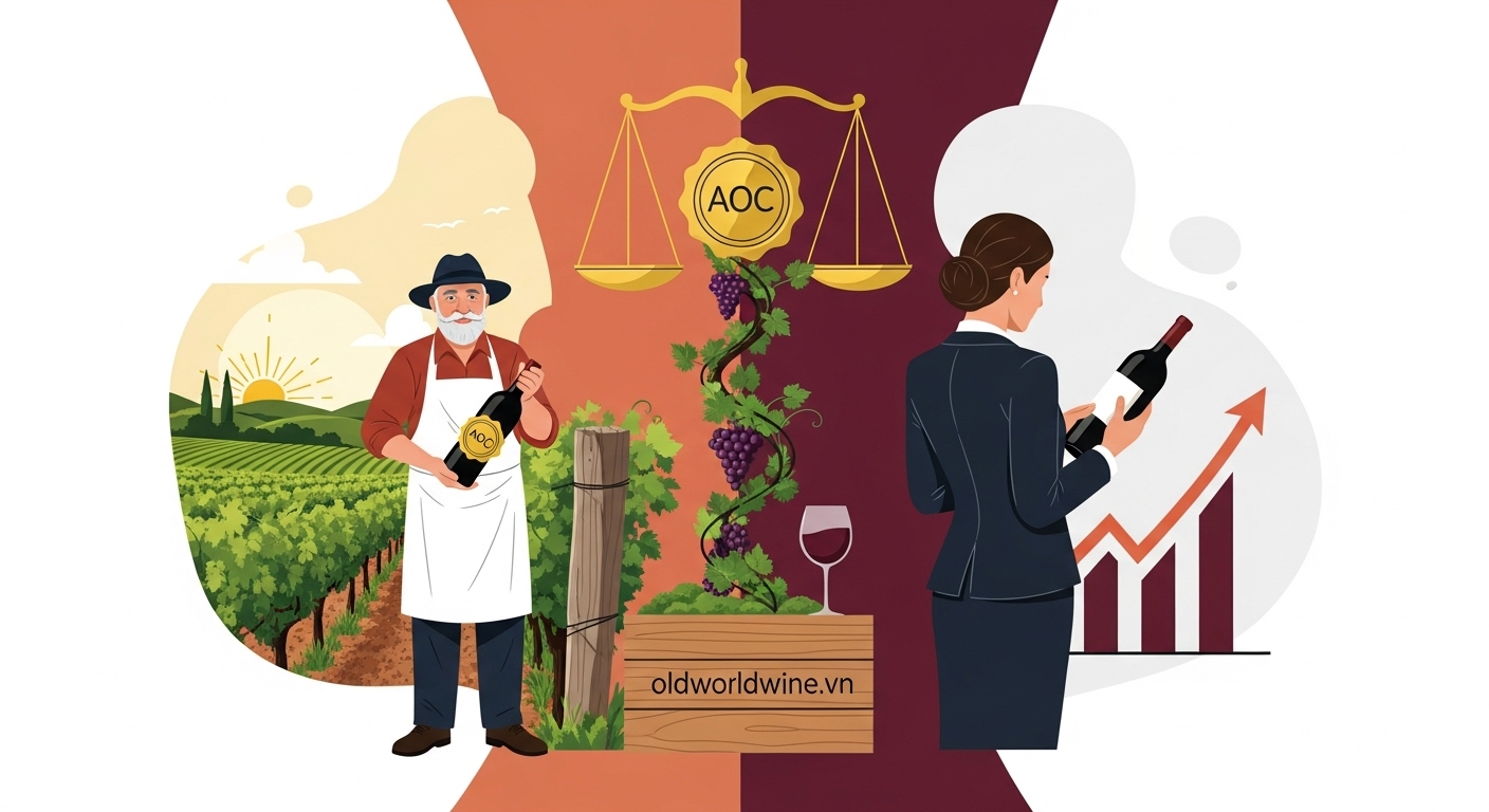 Minh họa lợi ích của hệ thống AOC/AOP đối với nhà sản xuất và người tiêu dùng rượu vang Pháp