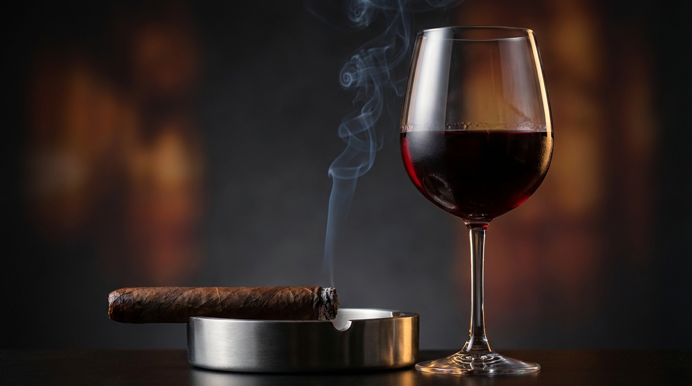Nghệ thuật ghép vị (pairing) giữa rượu vang đỏ Cabernet Sauvignon và xì gà Cuba thượng hạng theo chuẩn WSET Level 3.