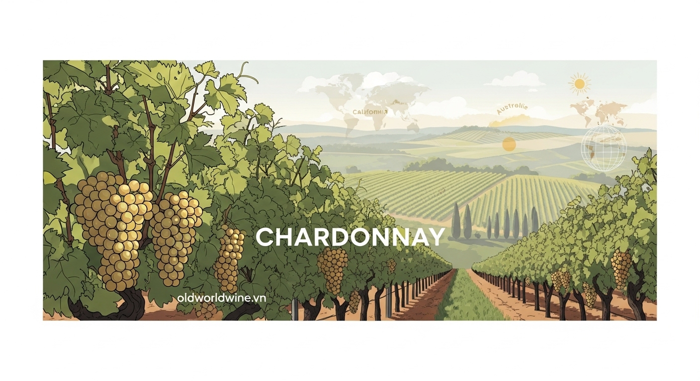 Hình ảnh minh họa nguồn gốc giống nho Chardonnay từ vùng Burgundy và sự lan tỏa toàn cầu