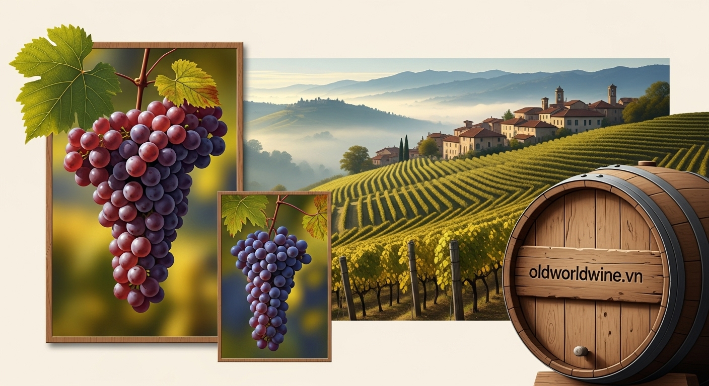 Vùng rượu vang Piemonte với vườn nho Nebbiolo dưới chân dãy Alps, biểu tượng của Barolo và Barbaresco
