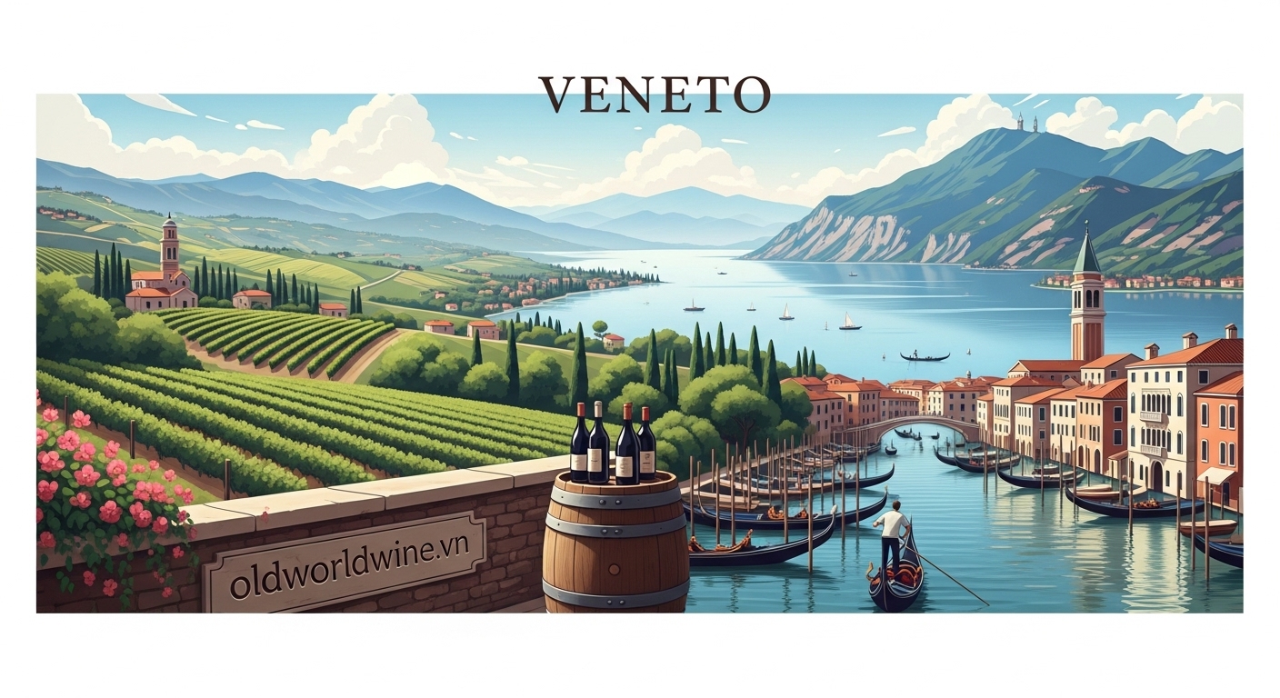 Toàn cảnh vùng rượu vang Veneto với đồi nho, Hồ Garda và kênh đào Venice – vùng sản xuất rượu vang lớn nhất nước Ý