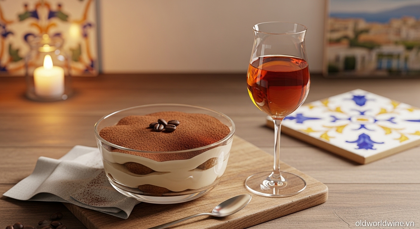 Tiramisu kết hợp với Marsala Superiore – rượu vang cường hóa truyền thống từ Sicily.
