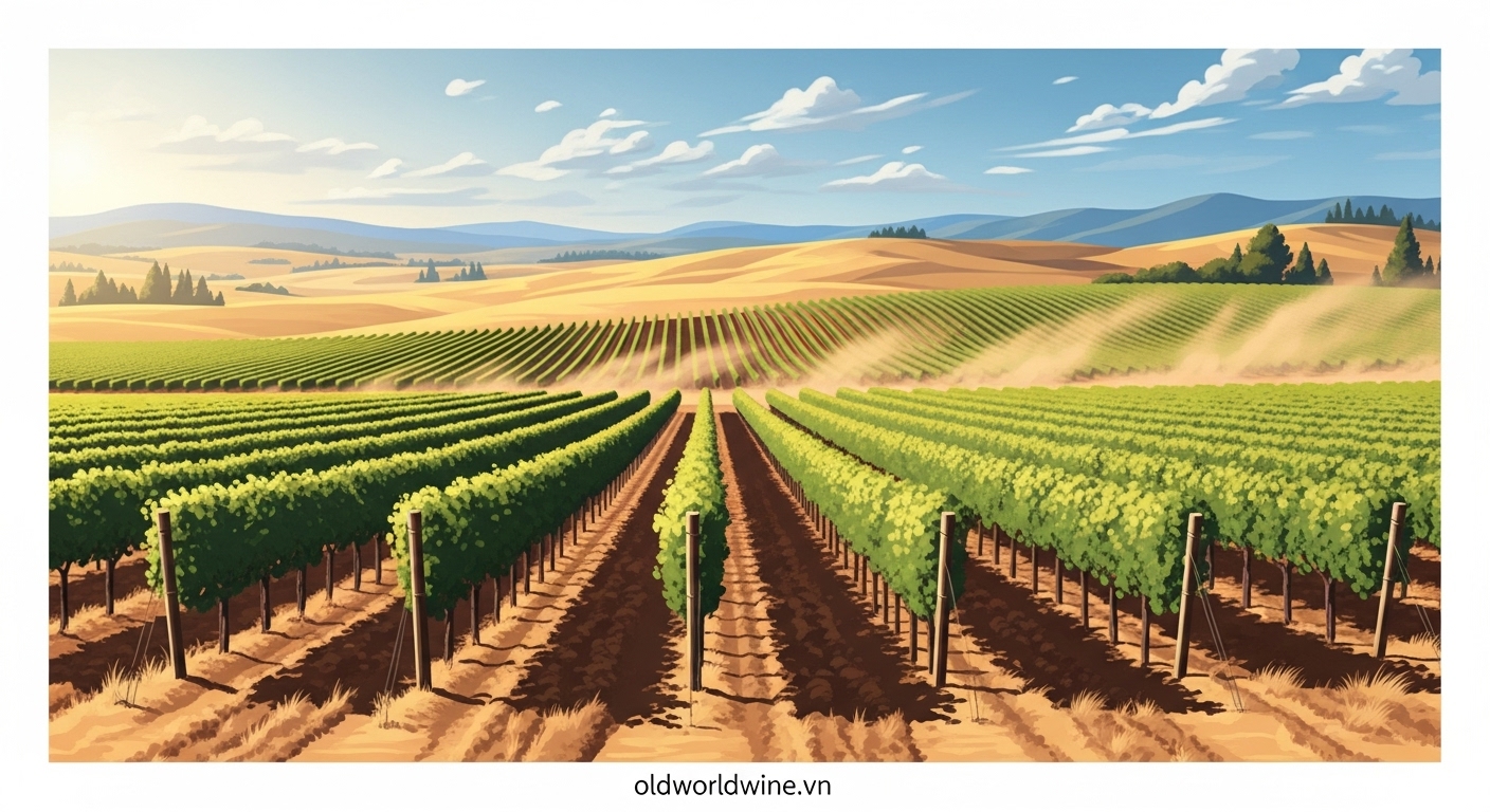 Vườn nho Columbia Valley AVA tại bang Washington, nơi sản xuất rượu vang nổi tiếng của Hoa Kỳ