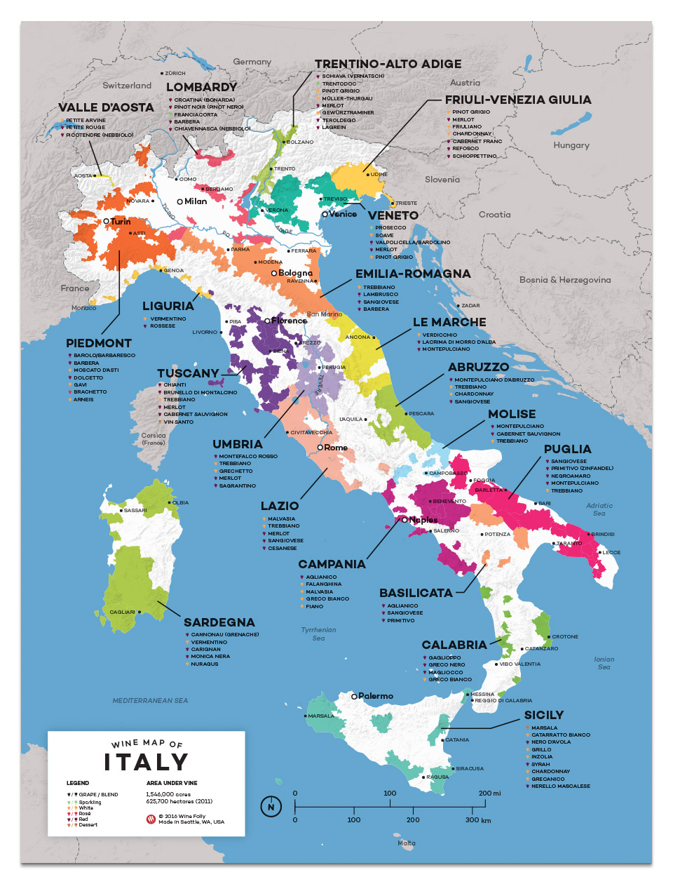 Khám phá bản đồ các vùng rượu vang Ý 